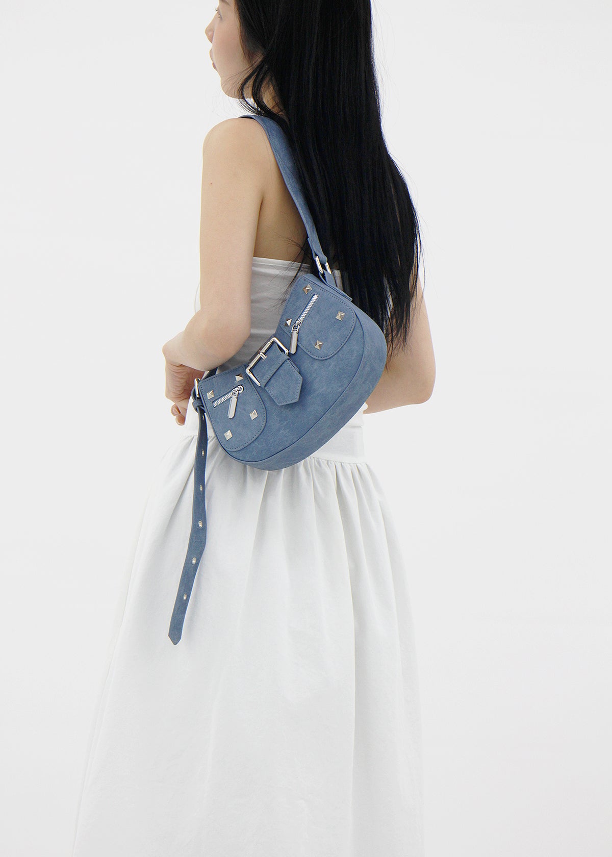 Denim Studded Shoulder Mini Bag (2color)