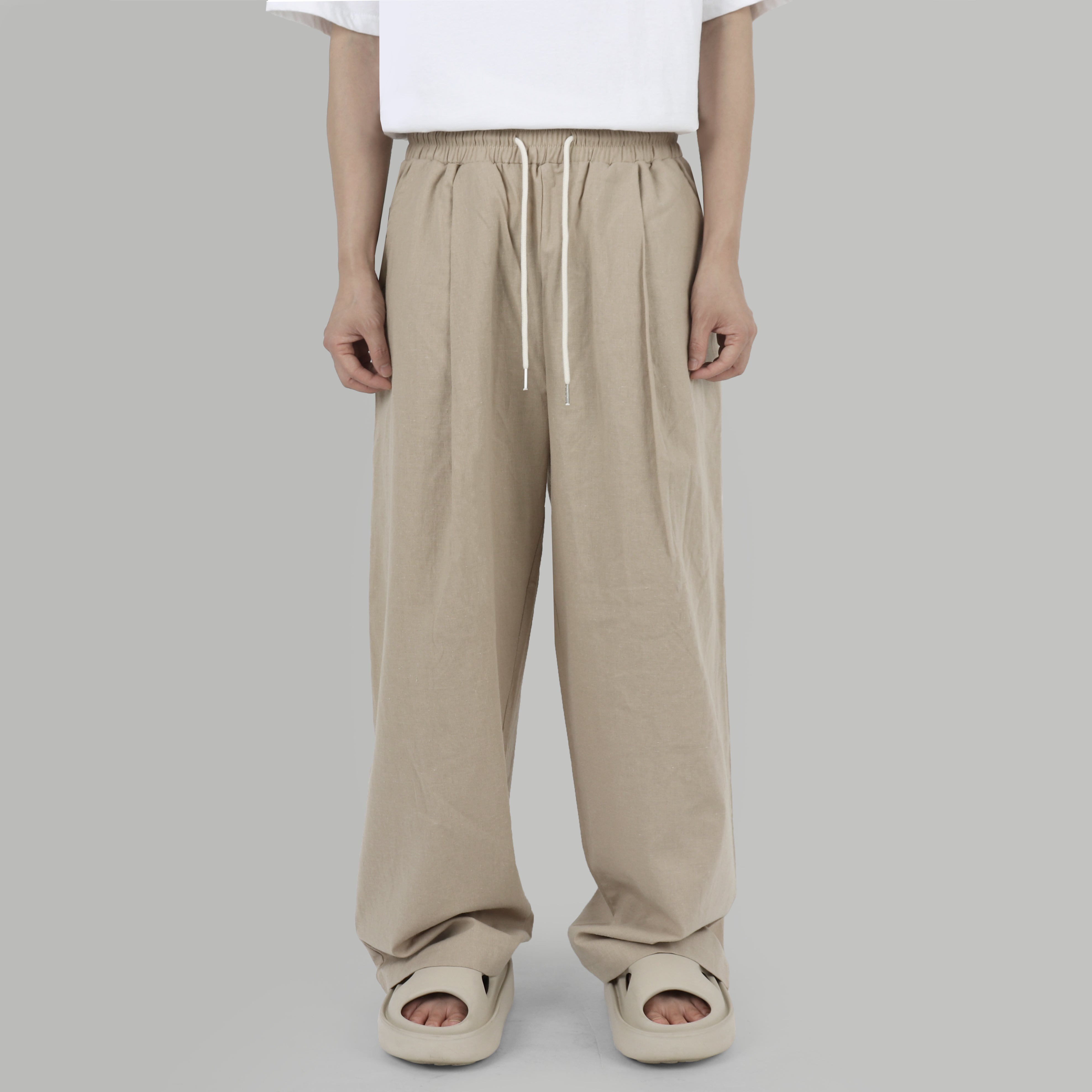 Banding linen wide pants