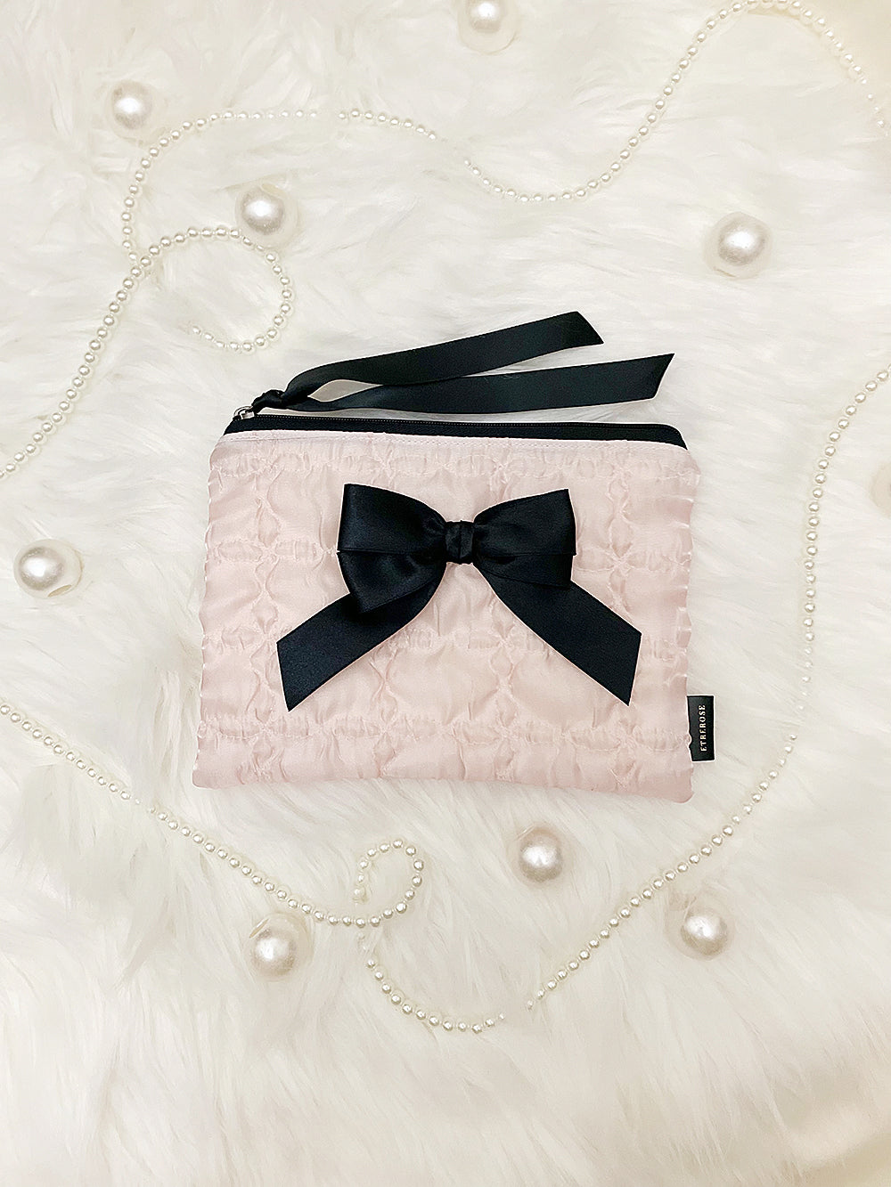 Glossy Double Ribbon Zip-pouch (M