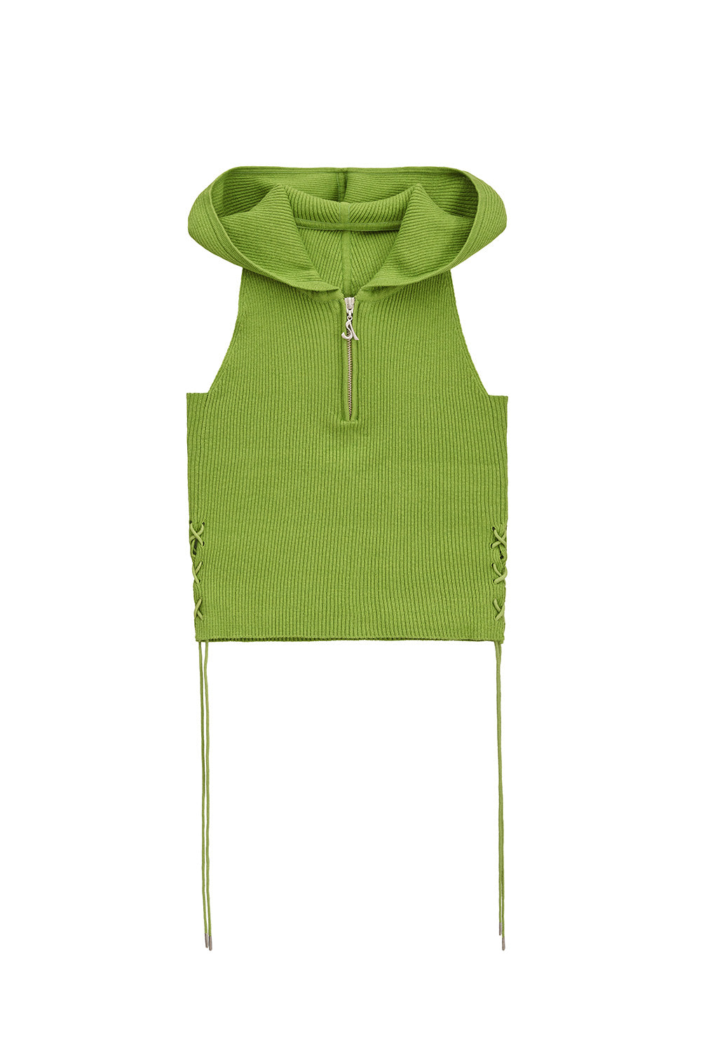 LACE-UP HALTER HOODED KNIT SLEEVELESS (GREEN)