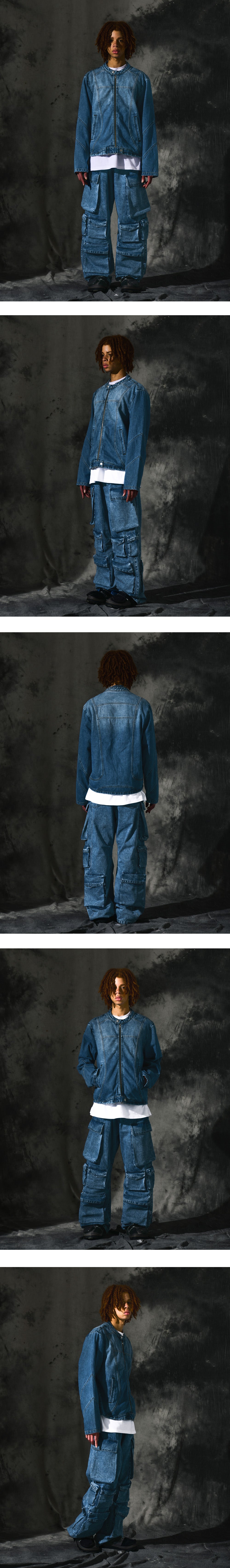 Curved Biker Denim Jacket_Blue