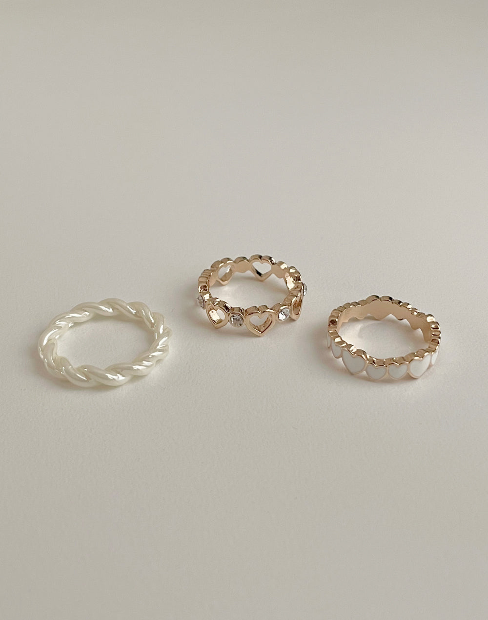 [3 set] Twisted Swan Heart Layered Ring Set / 2 color