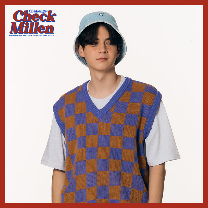 Checker Board KNIT VEST (Purple)