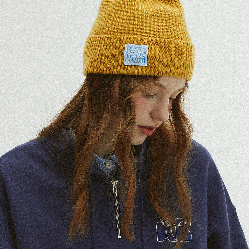 BUBBLE LABEL CASHMERE WOOL BLENDED BEANIE_MUSTARD