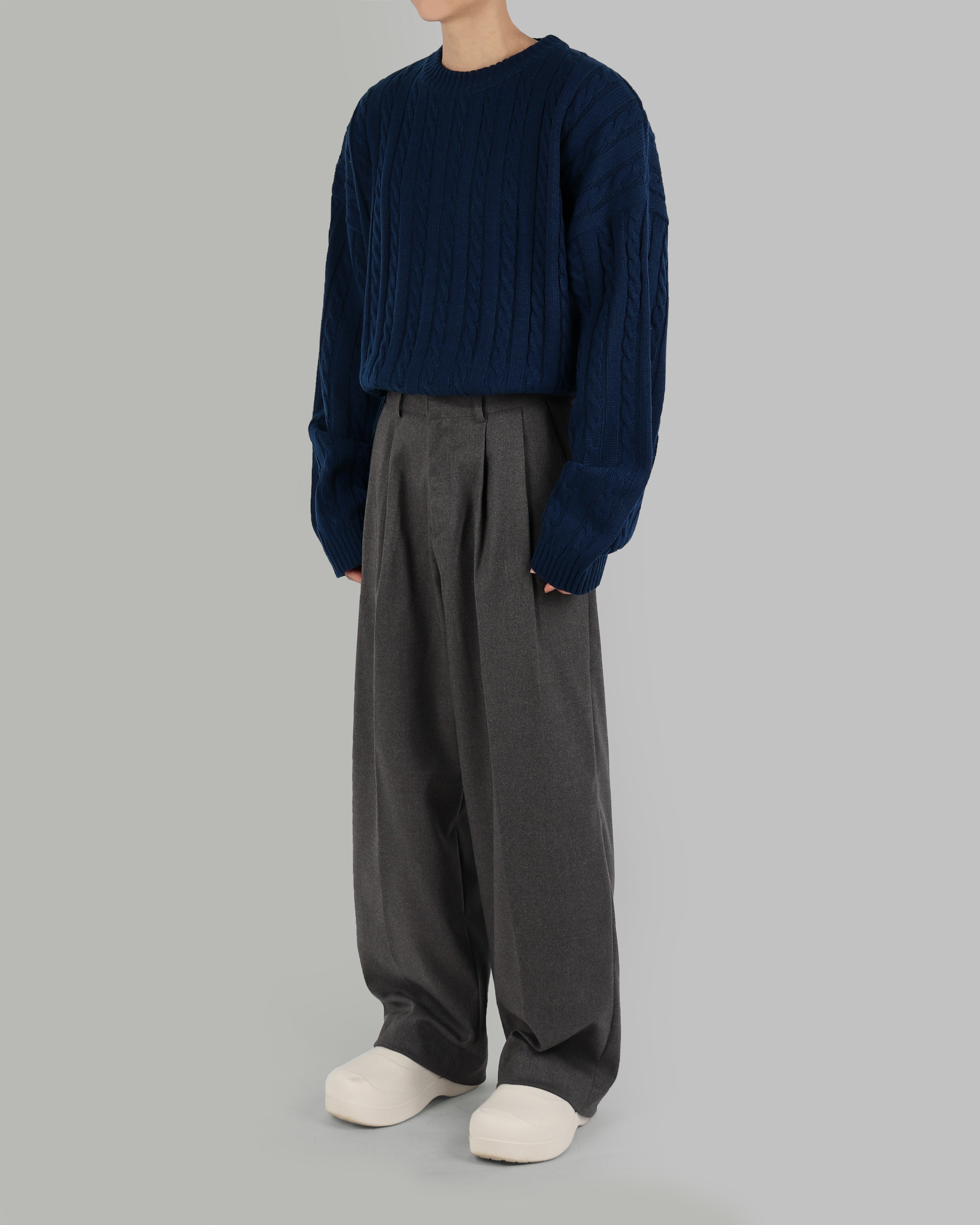 wool pintuck wide slacks