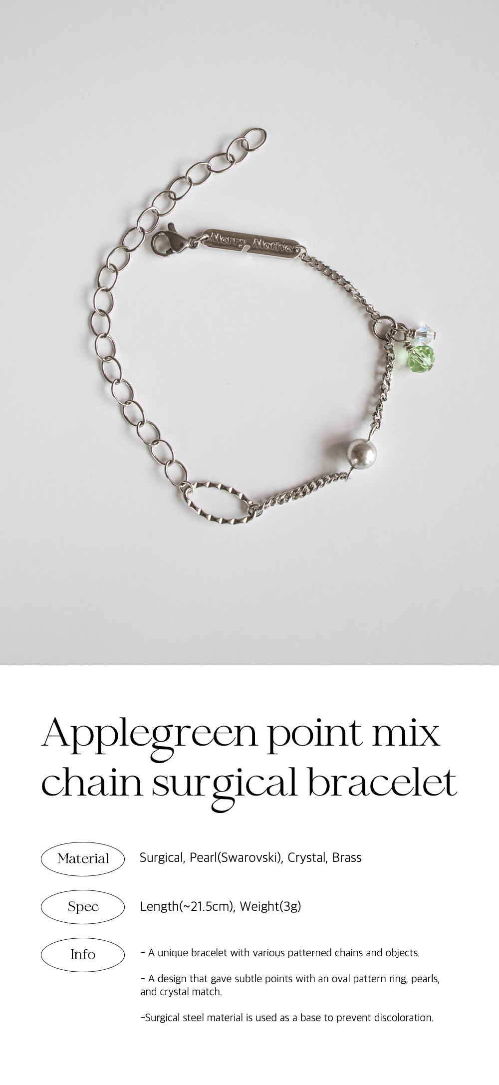 Applegreen point mix chain surgical bracelet