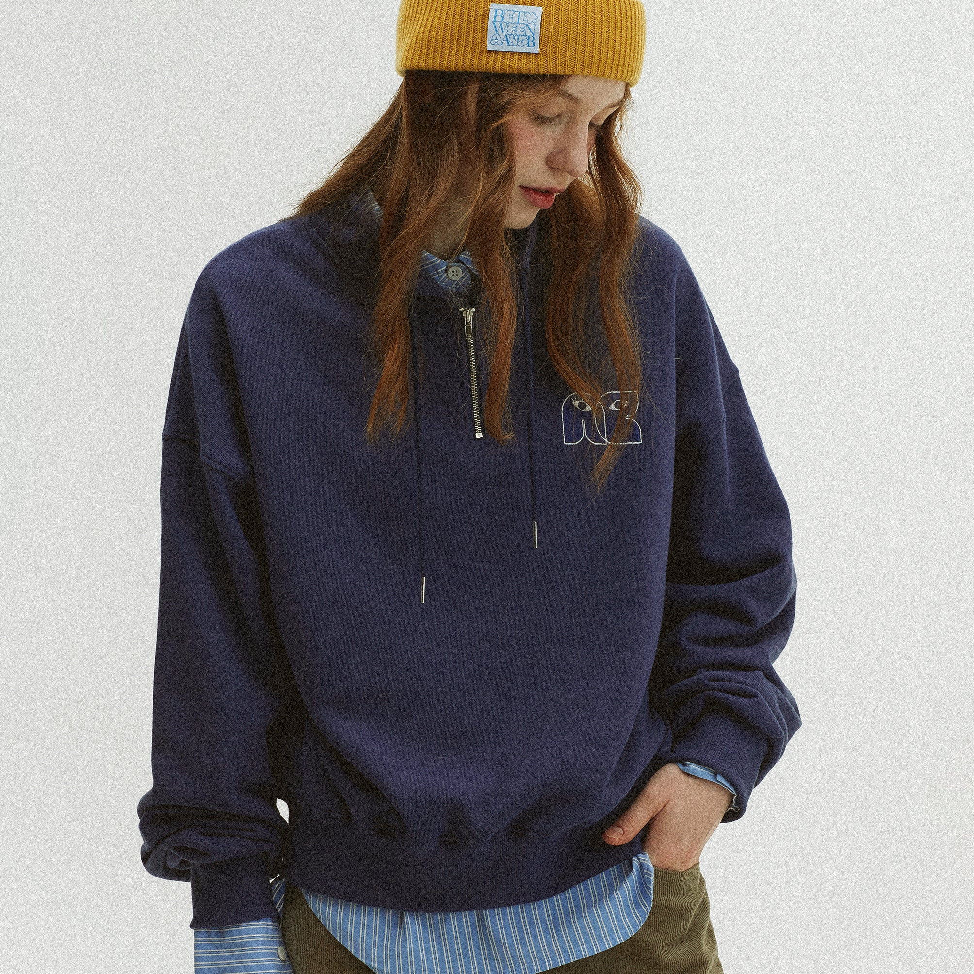 HIGH NECK STRING SWEATSHIRT_NAVY