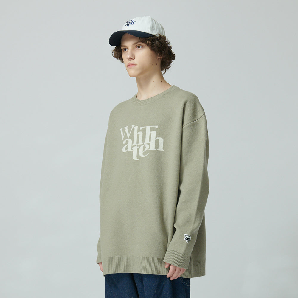 WHATTHE Big Logo Knit Pullover Olive