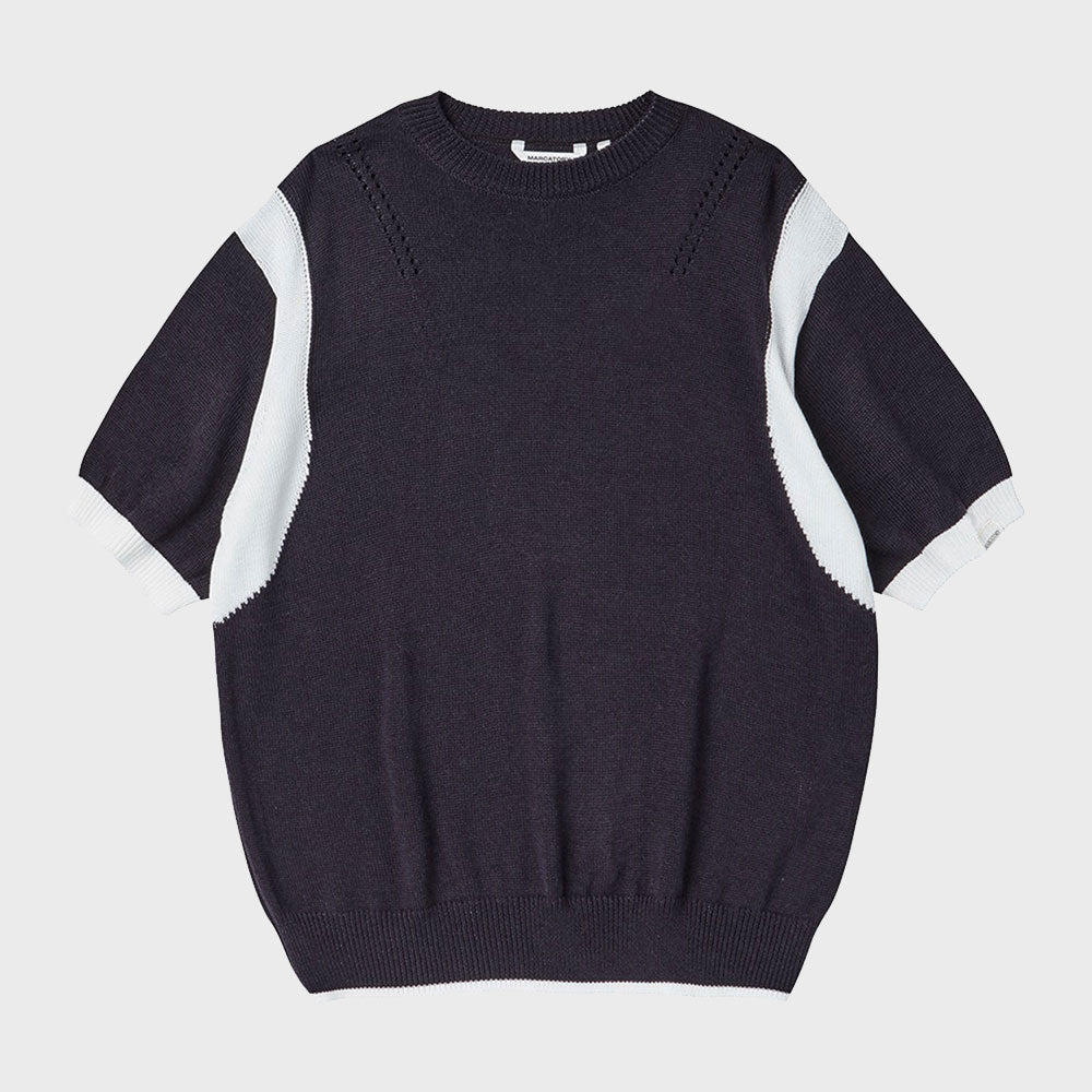 SHOULDER CONTRAST HALF SLEEVE KNIT (NAVY)