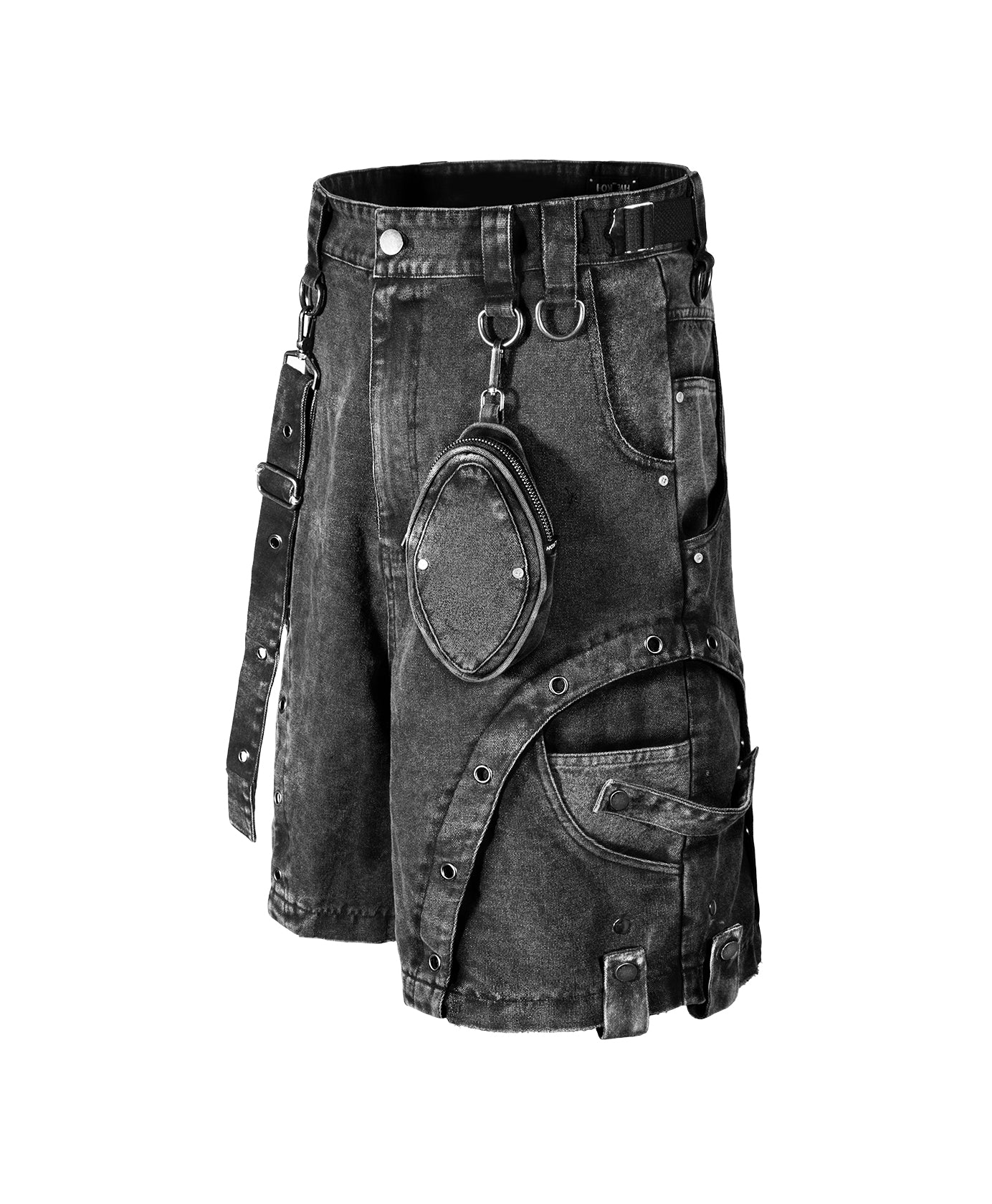 heavy washed three-dimensional waist bag streamer pants casual shorts