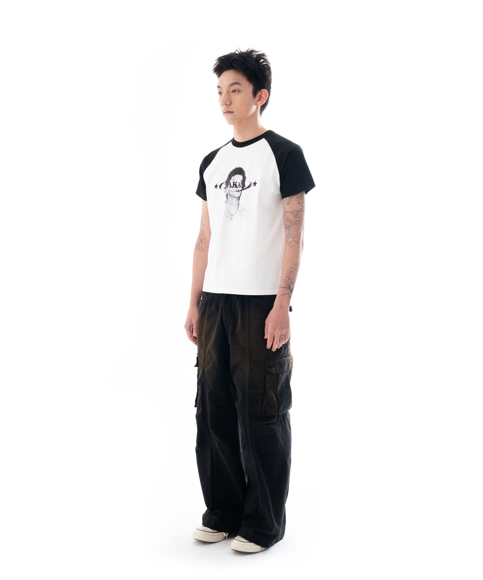 Knee Pin-tuck Wide Cargo Pants (Washed Black)
