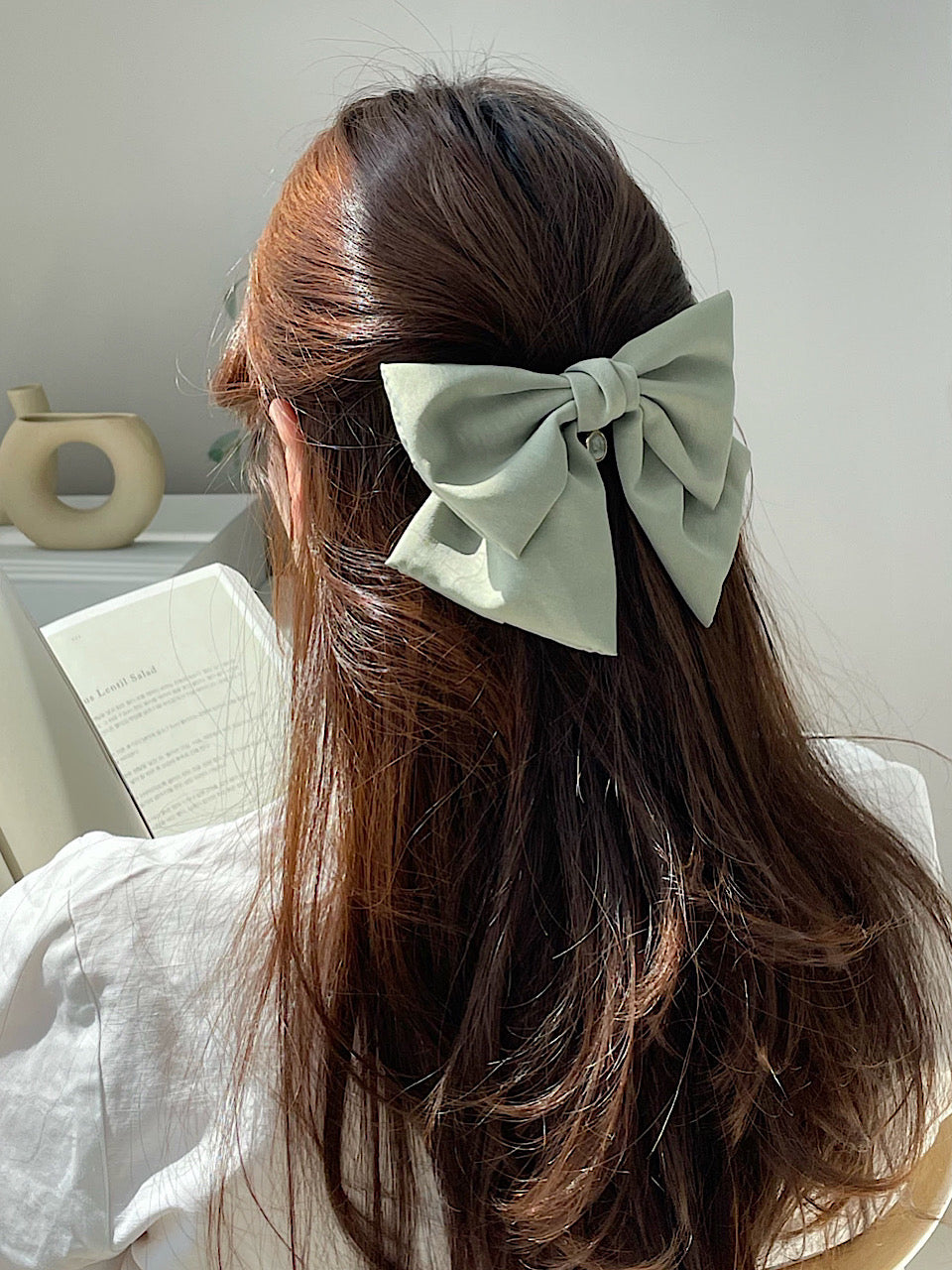 oar Vintage Cameo Satin Wide Ribbon Barrette [Green]