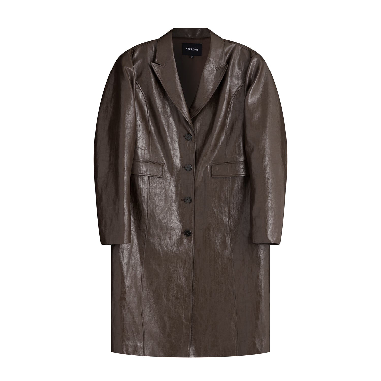 Leather Single Long Coat (brown)