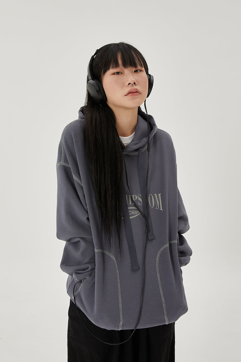 Stitch pocket hoodie [blue grey]