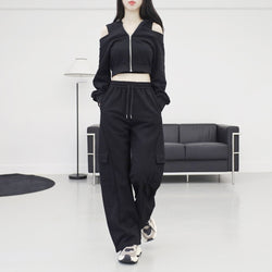 Marid slit hooded zip-up + pocket pants set