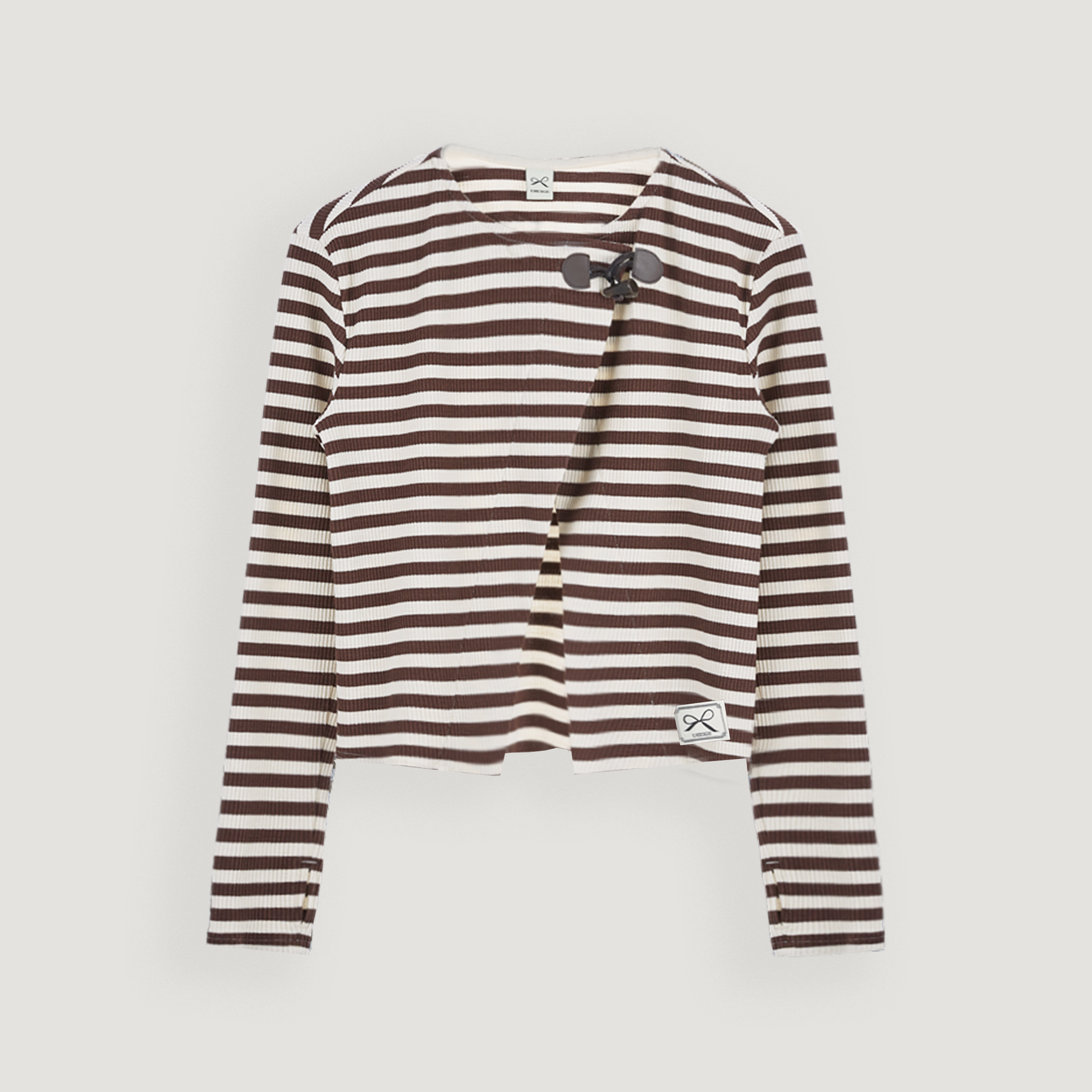 Brown Toggle Patch Stripe Cardigan