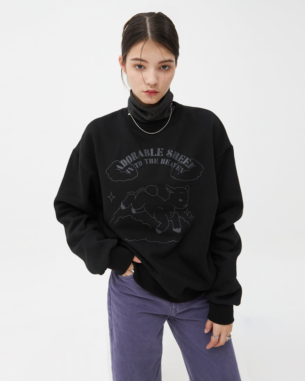 ADORABLE SHEEP SWEATSHIRT-BLACK