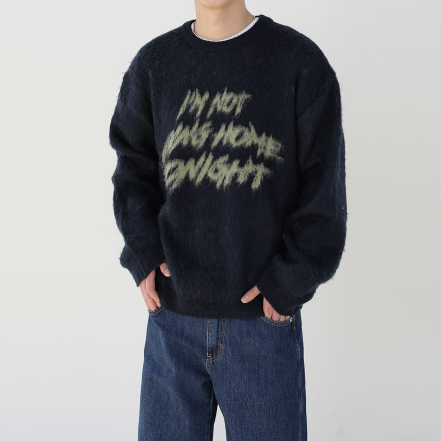 BRUSH LETTERING MOHAIR OVERFIT KNIT