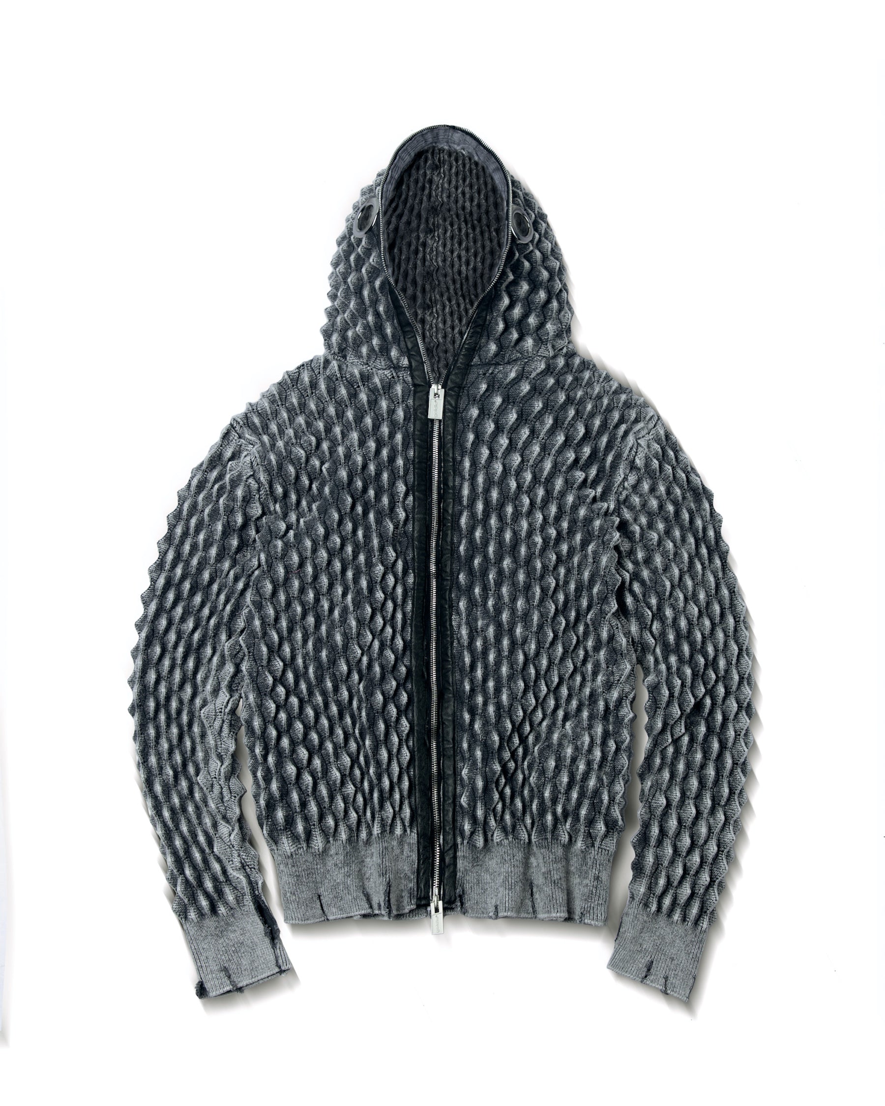 WASHED THORN KNIT ZIPPED HOODIE
