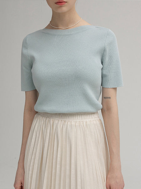 (T-6428) Boat-neck minimal knitwear