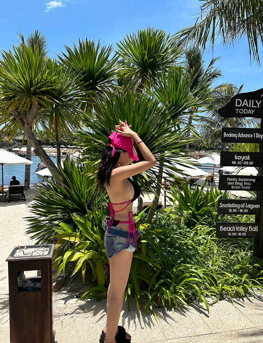 Hot pink colored string bikini