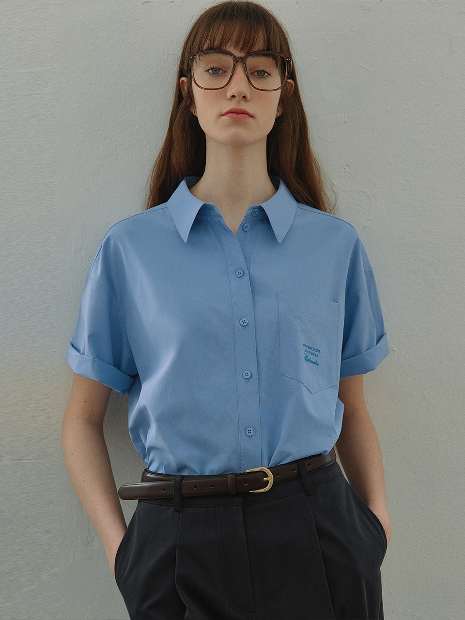 BASIC POCKET HALF SHIRTS BLUE