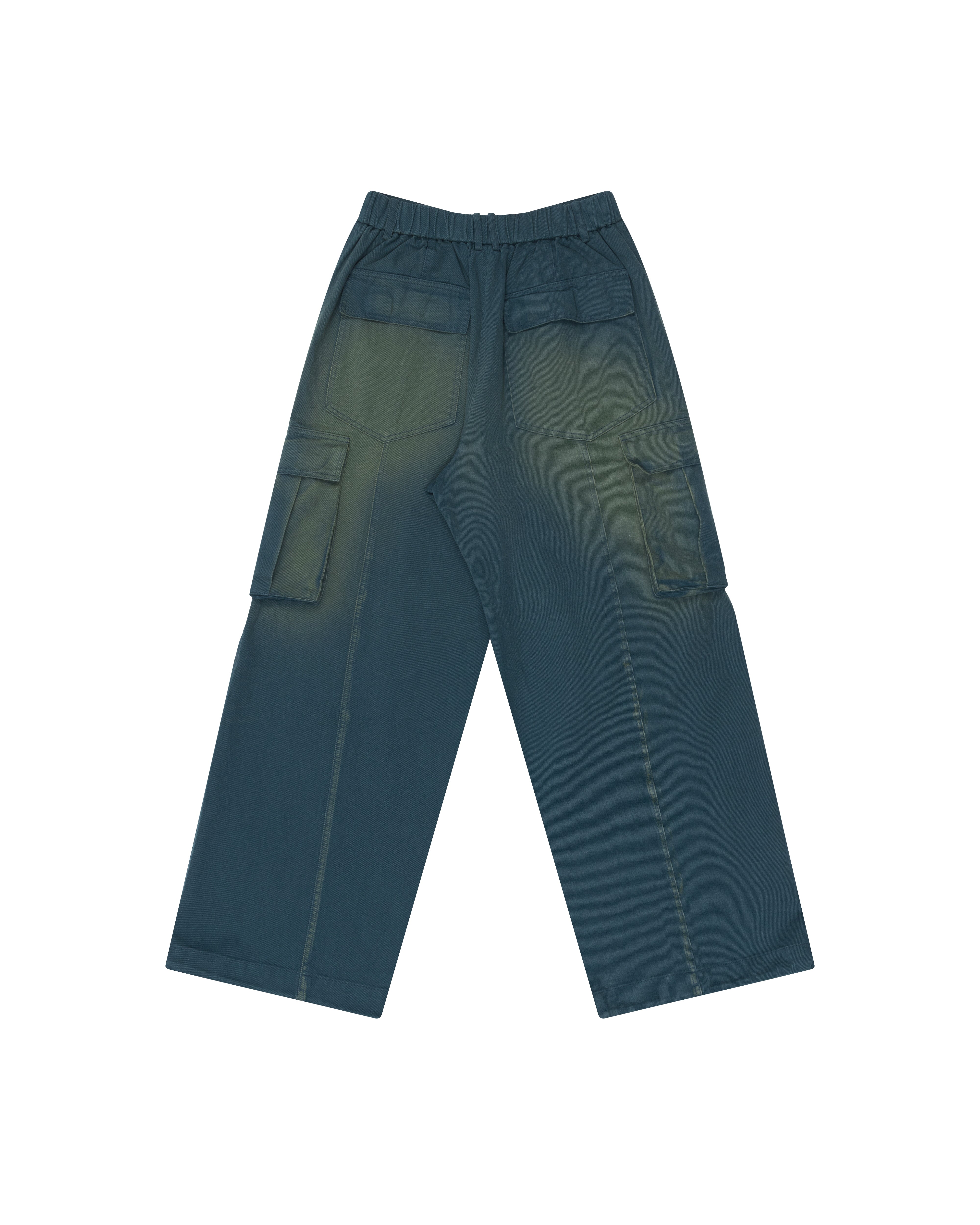 Knee Pin-tuck Wide Cargo Pants (Washed Blue)