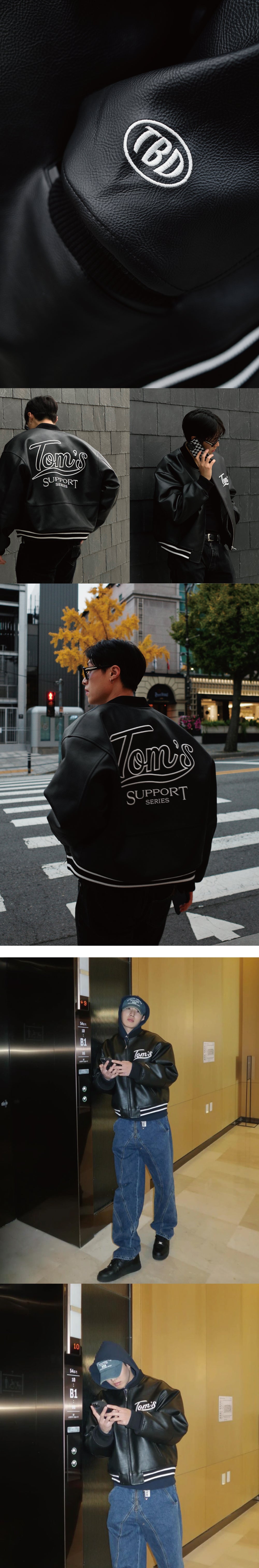 [SHINSEGAE X TBD] VARCITY BOMBER JACKET ALL BLACK