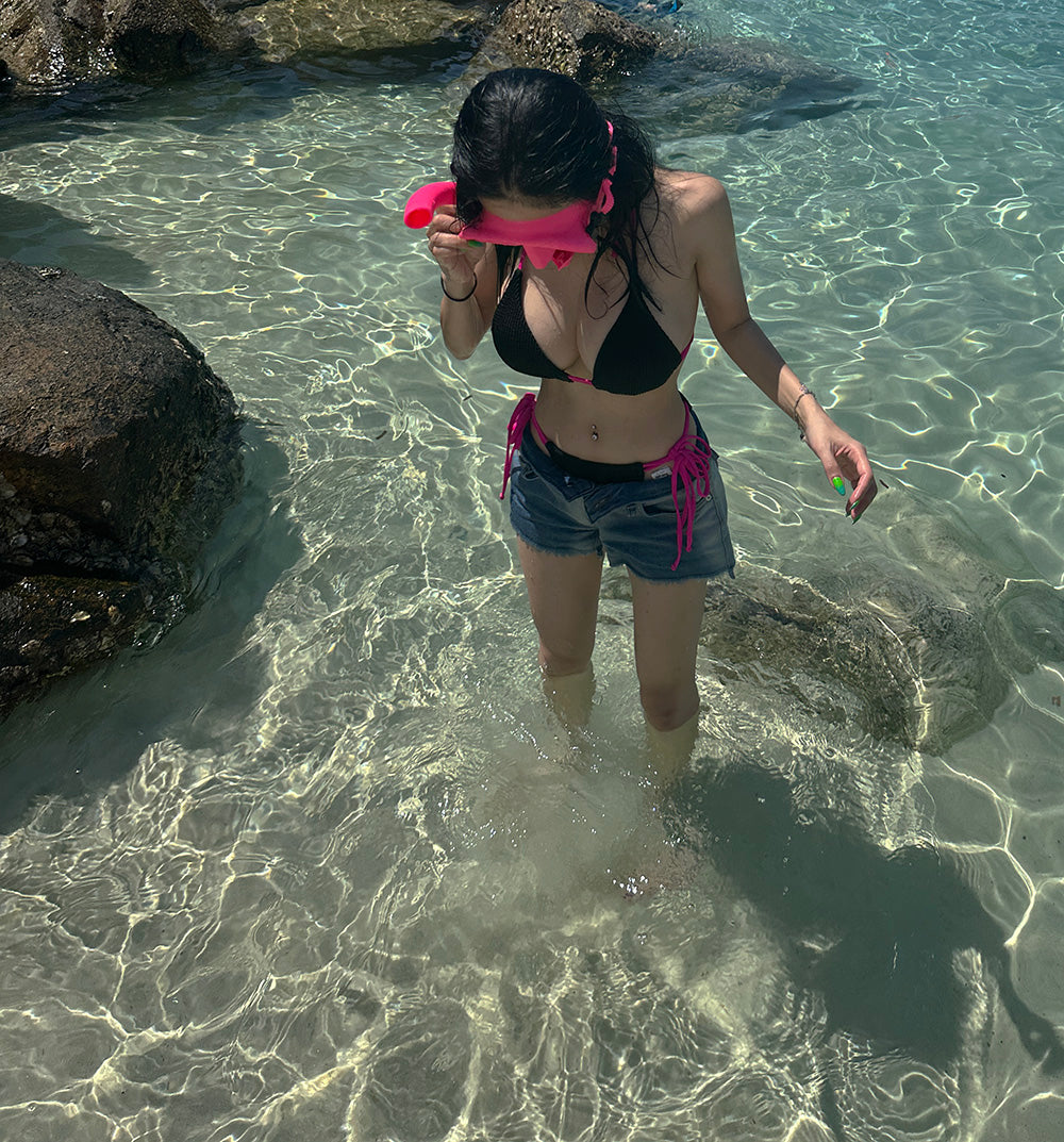 Hot pink colored string bikini