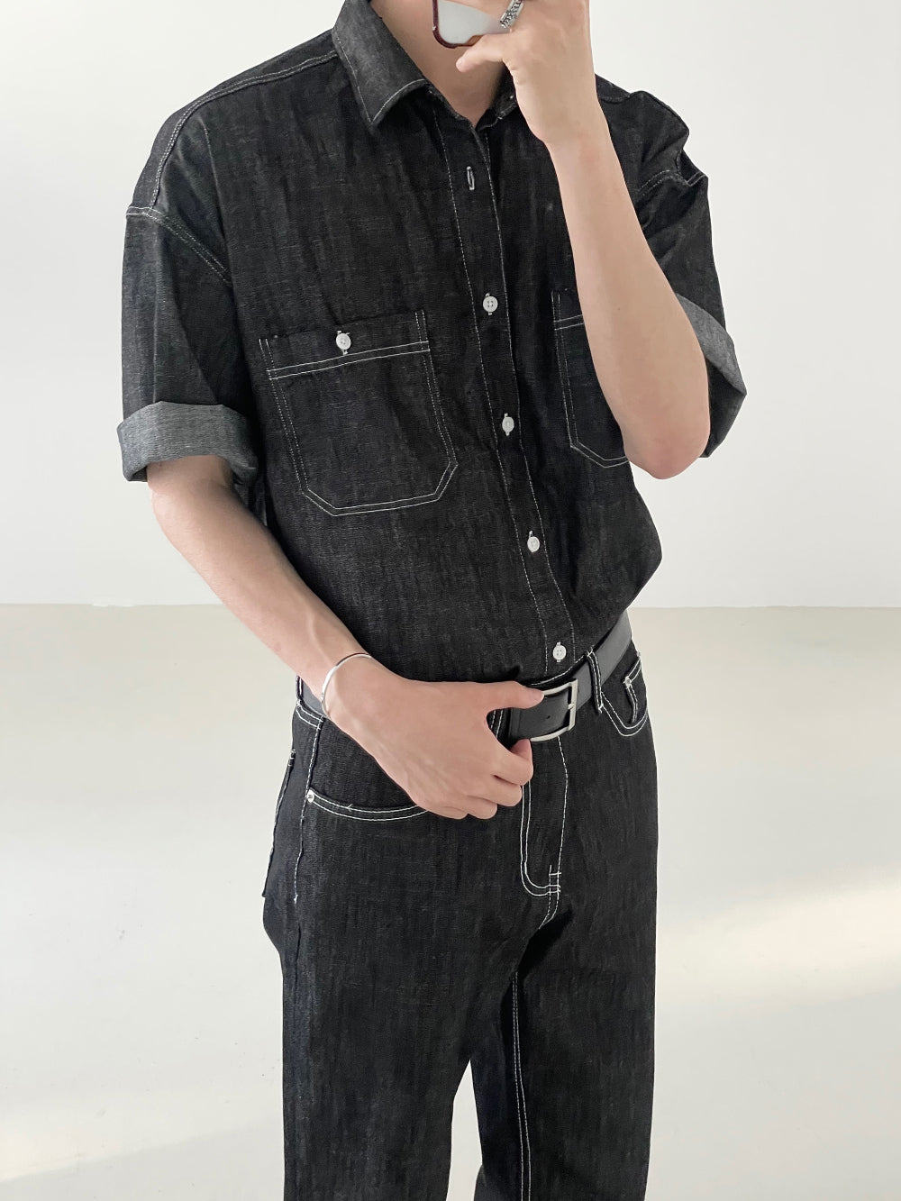 Modern denim set up half shirts