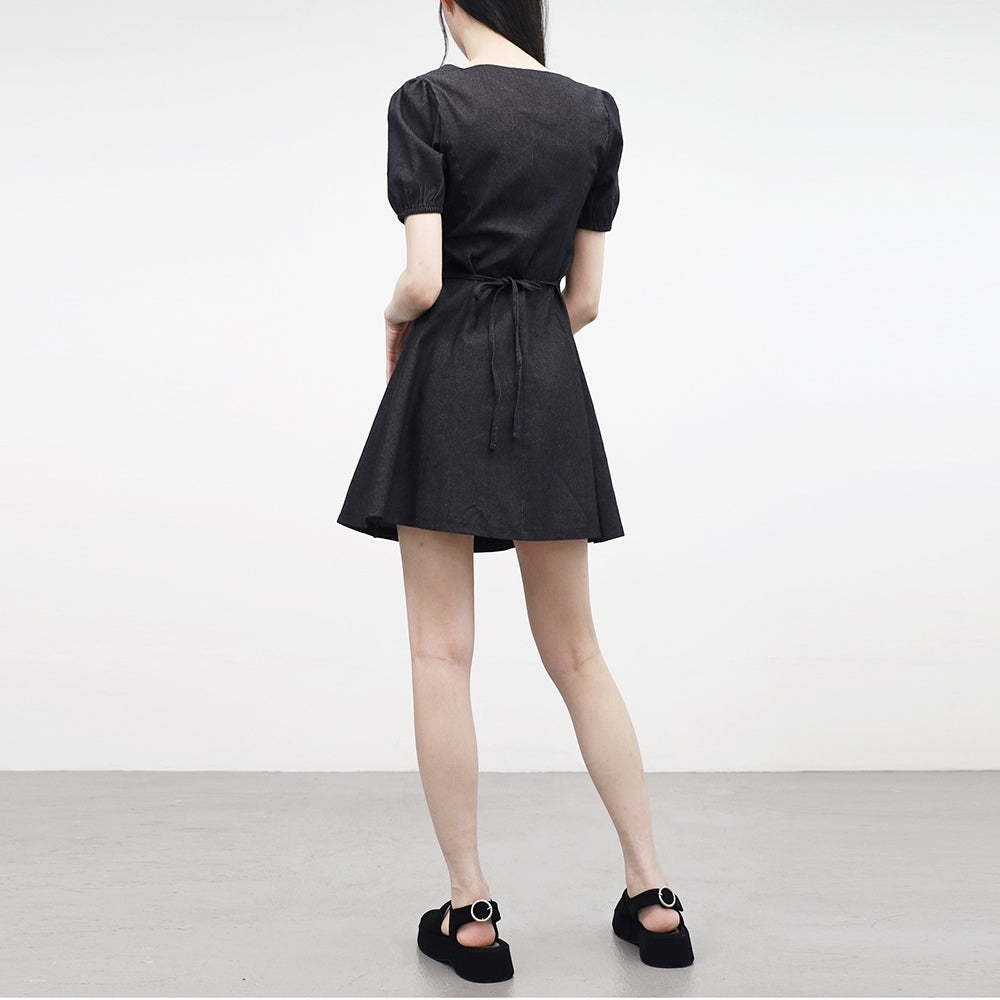 Clony Puff Raw Denim Dress