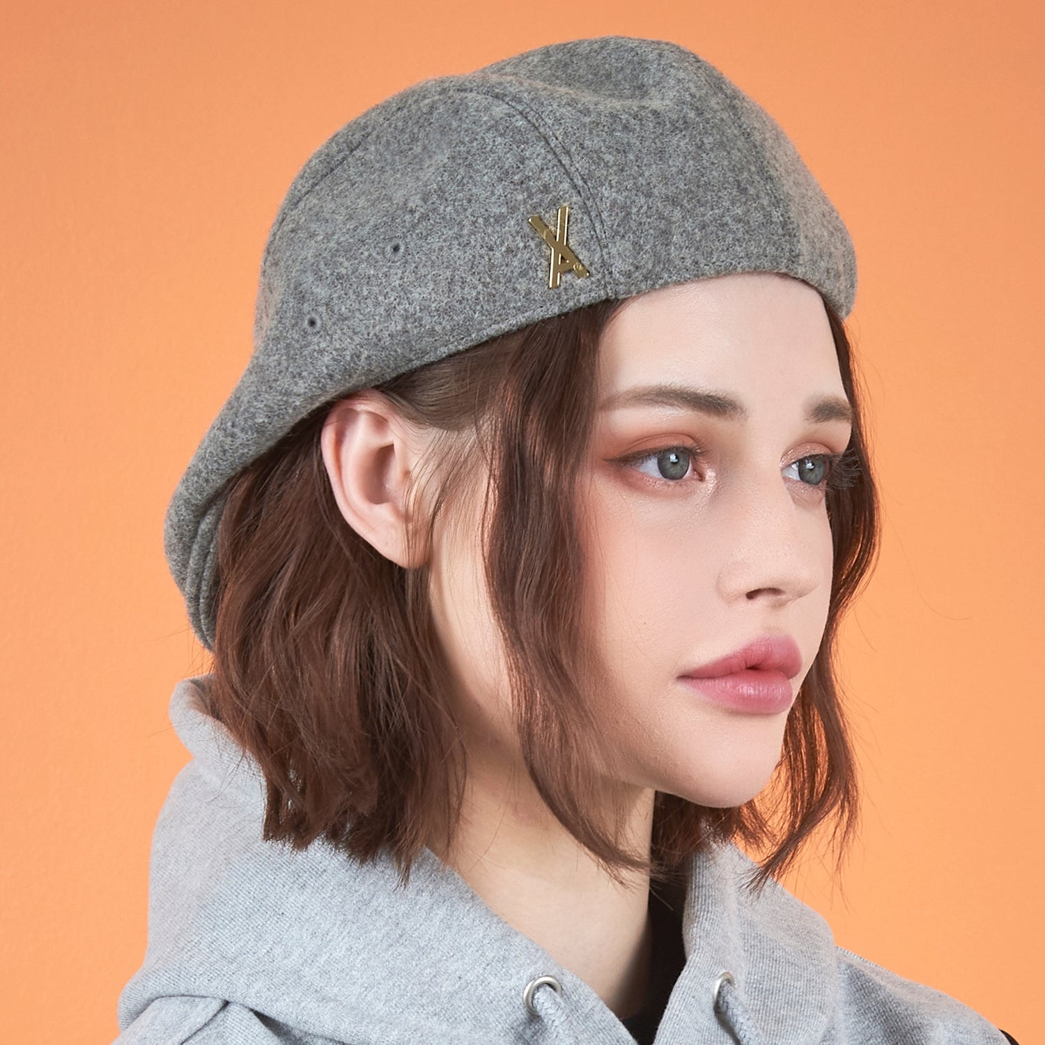 Stud Logo Retro Wool Beret Gray