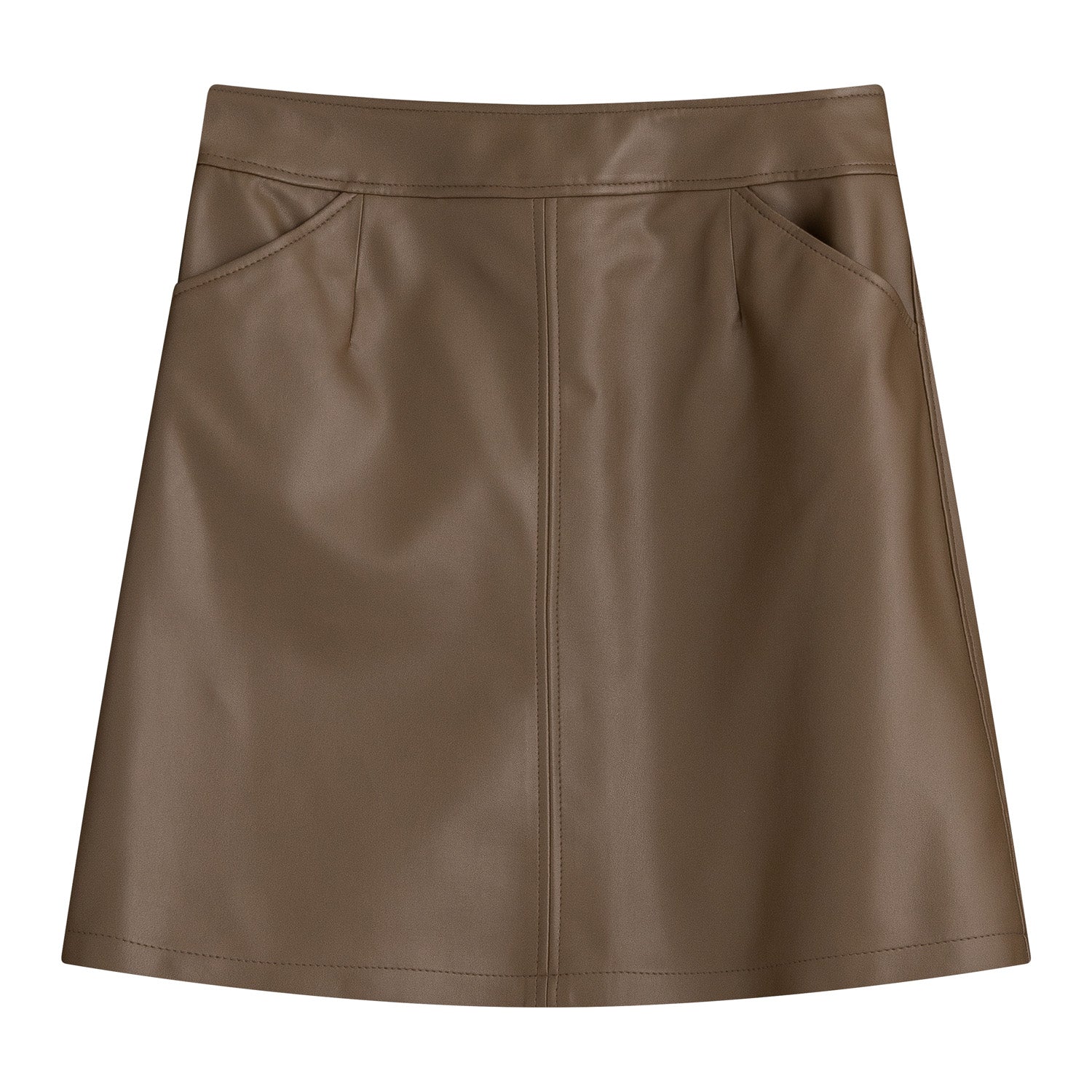 Faux Leather Round Skirt (Mocha)