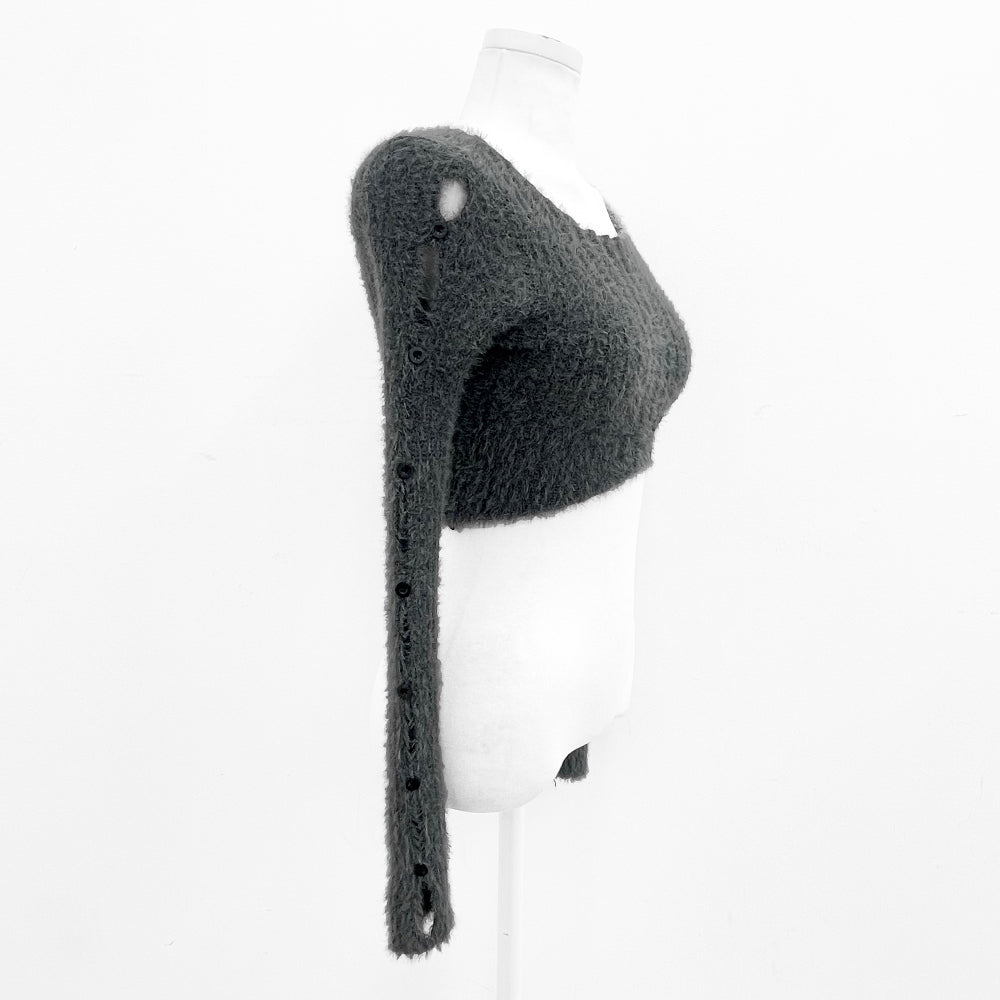 Unbalance slit detail button knit (Charcoal)