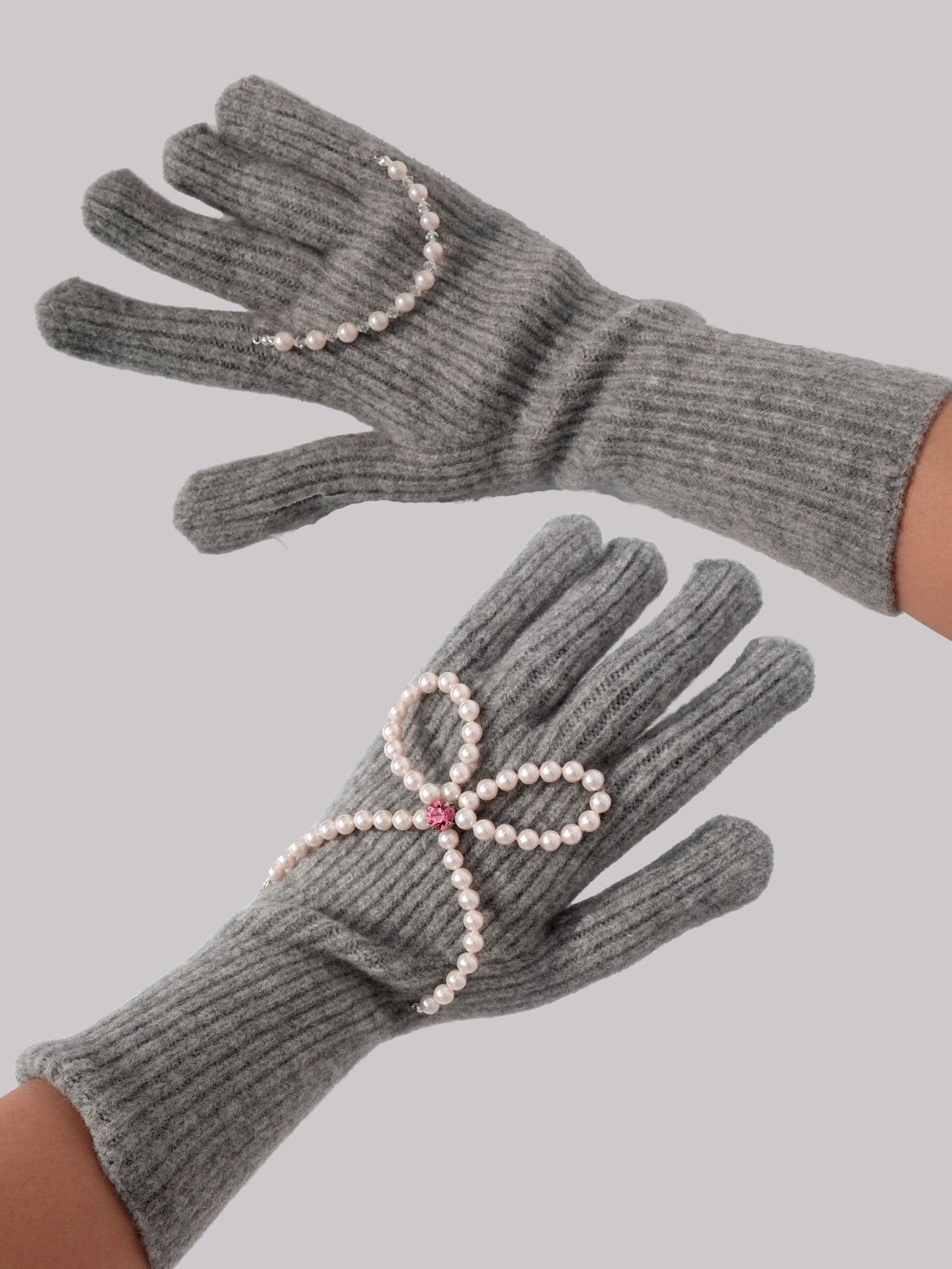 Grey-Pink Winter Gloves (Touchscreen)