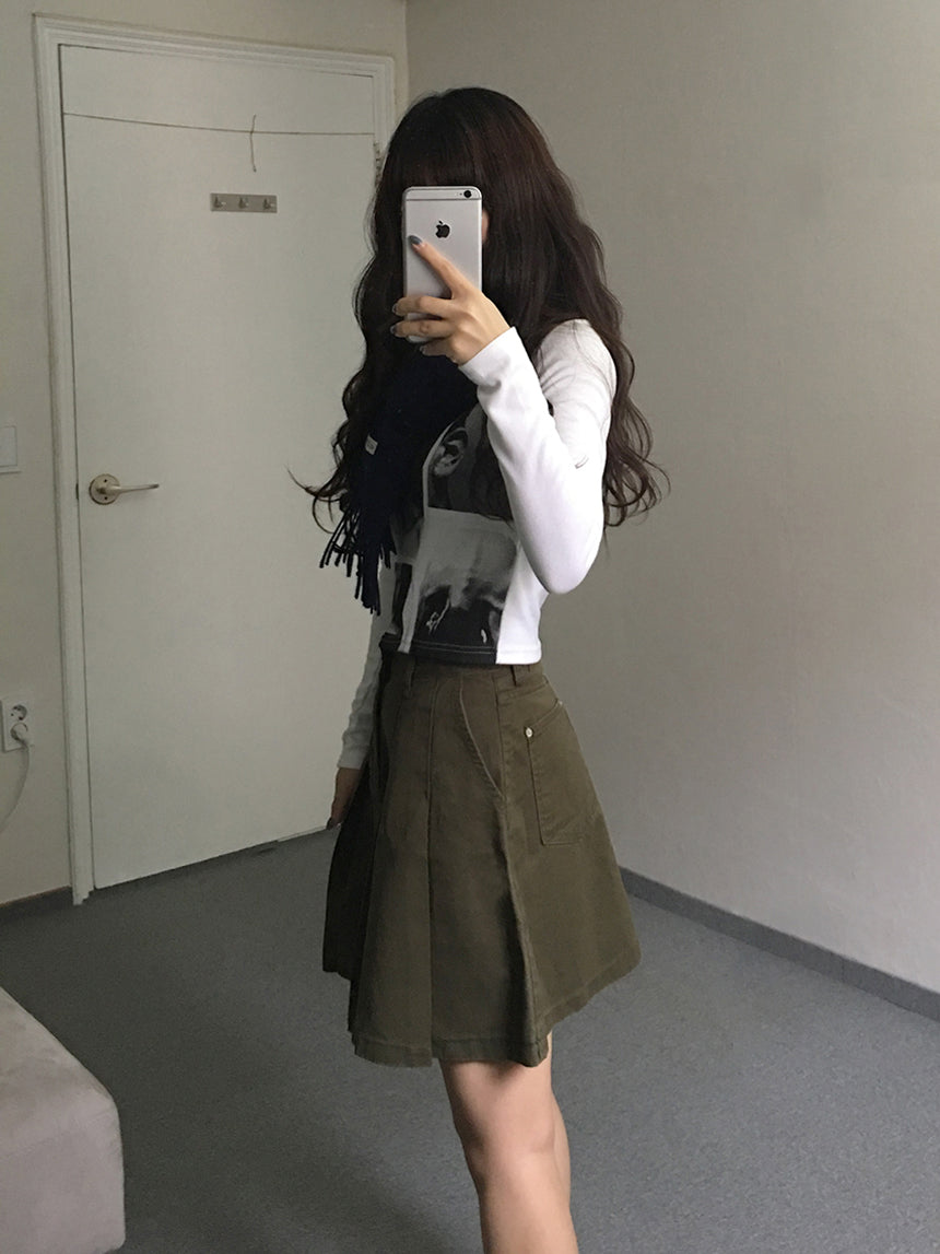 (2color) j chino medium skirt