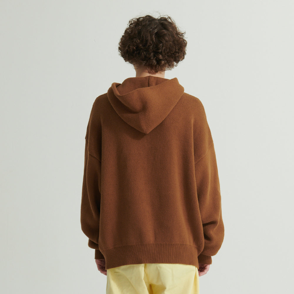 WHATTHE Big Logo Knit Hoodie Brown