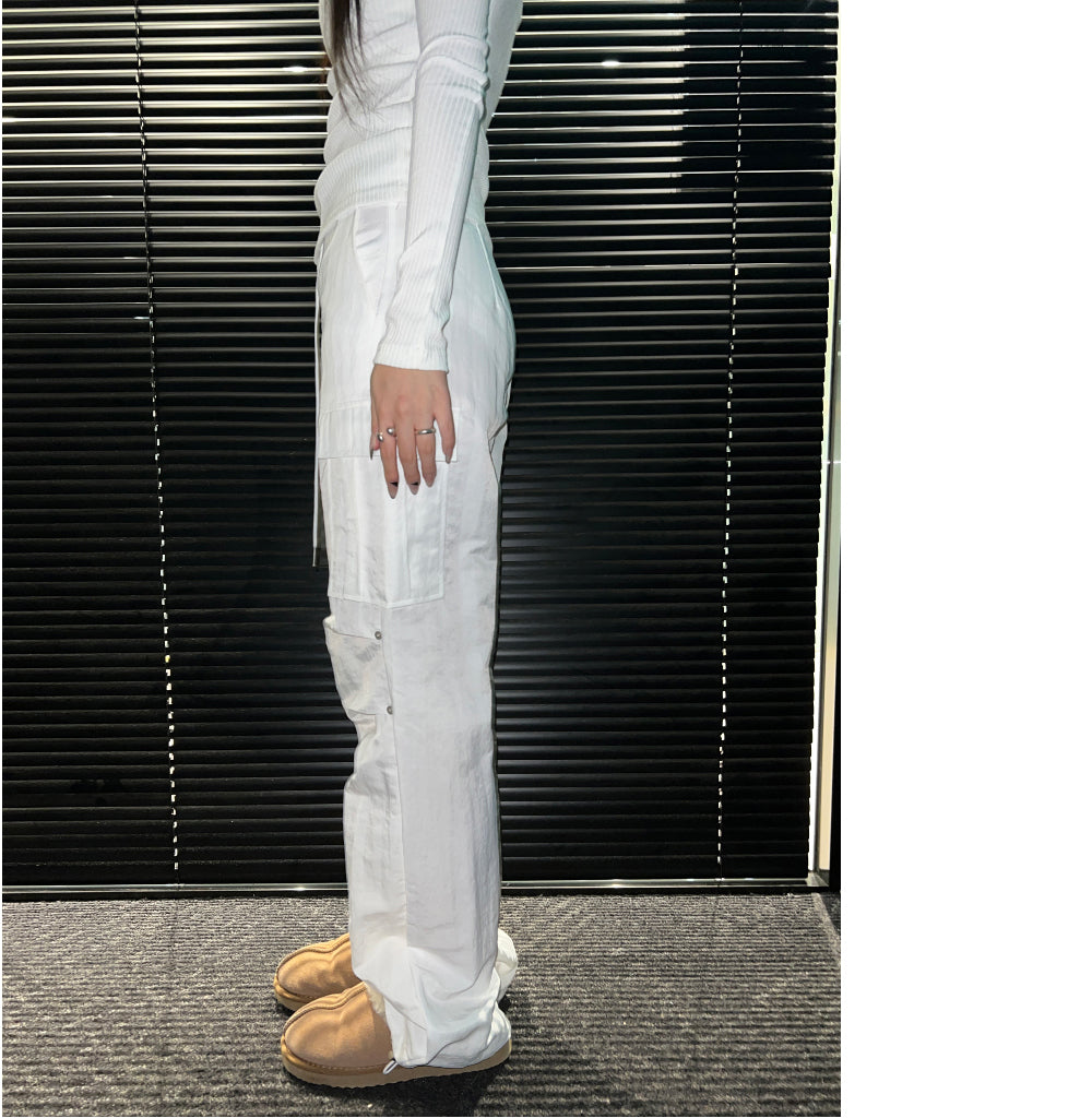 Nylon pin-tuck string cargo wide pants (3 Color)