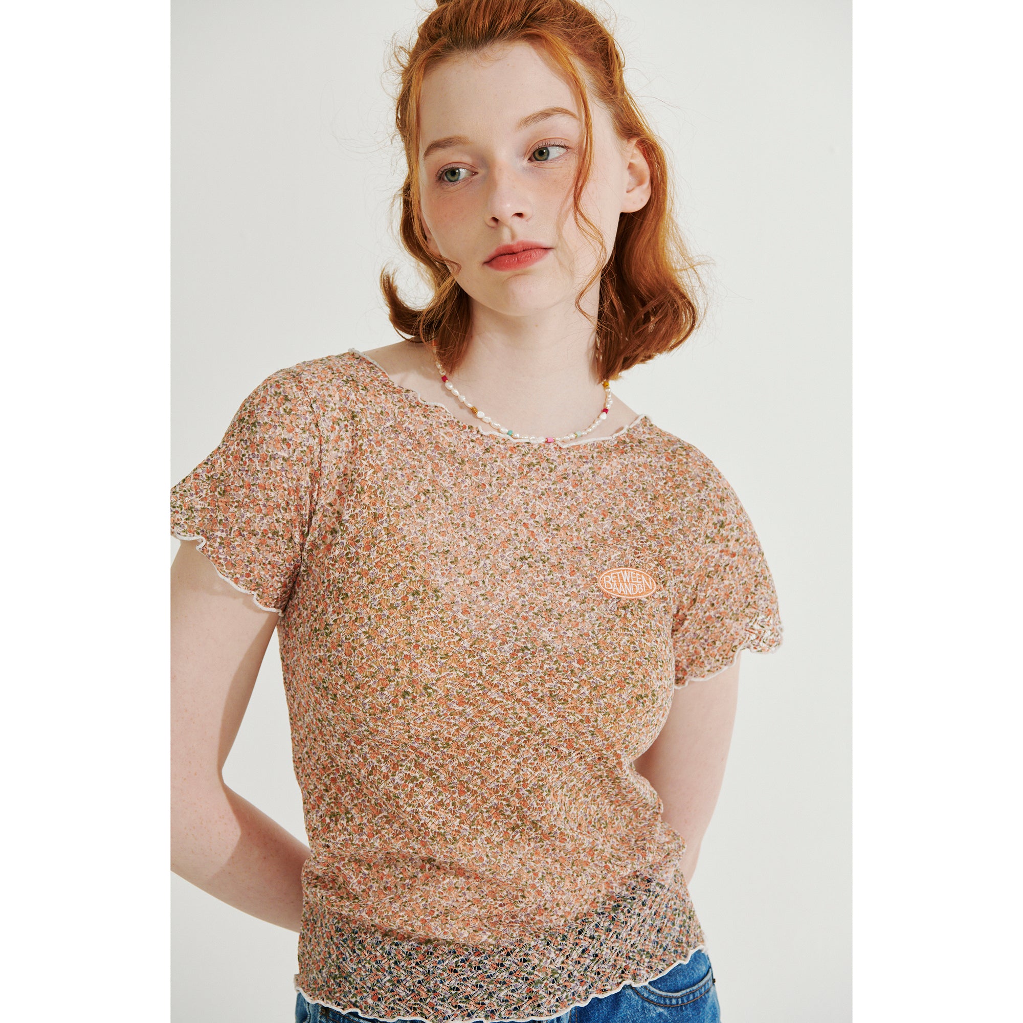 INTERLOCK STITCH LACE TOP_ORANGE