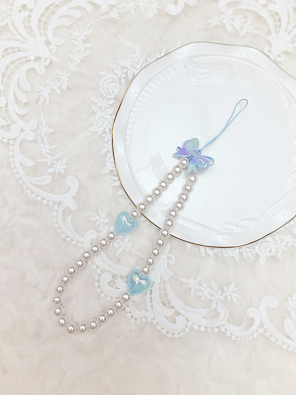 Pastel Ribbon Pearl Key Ring (3color)