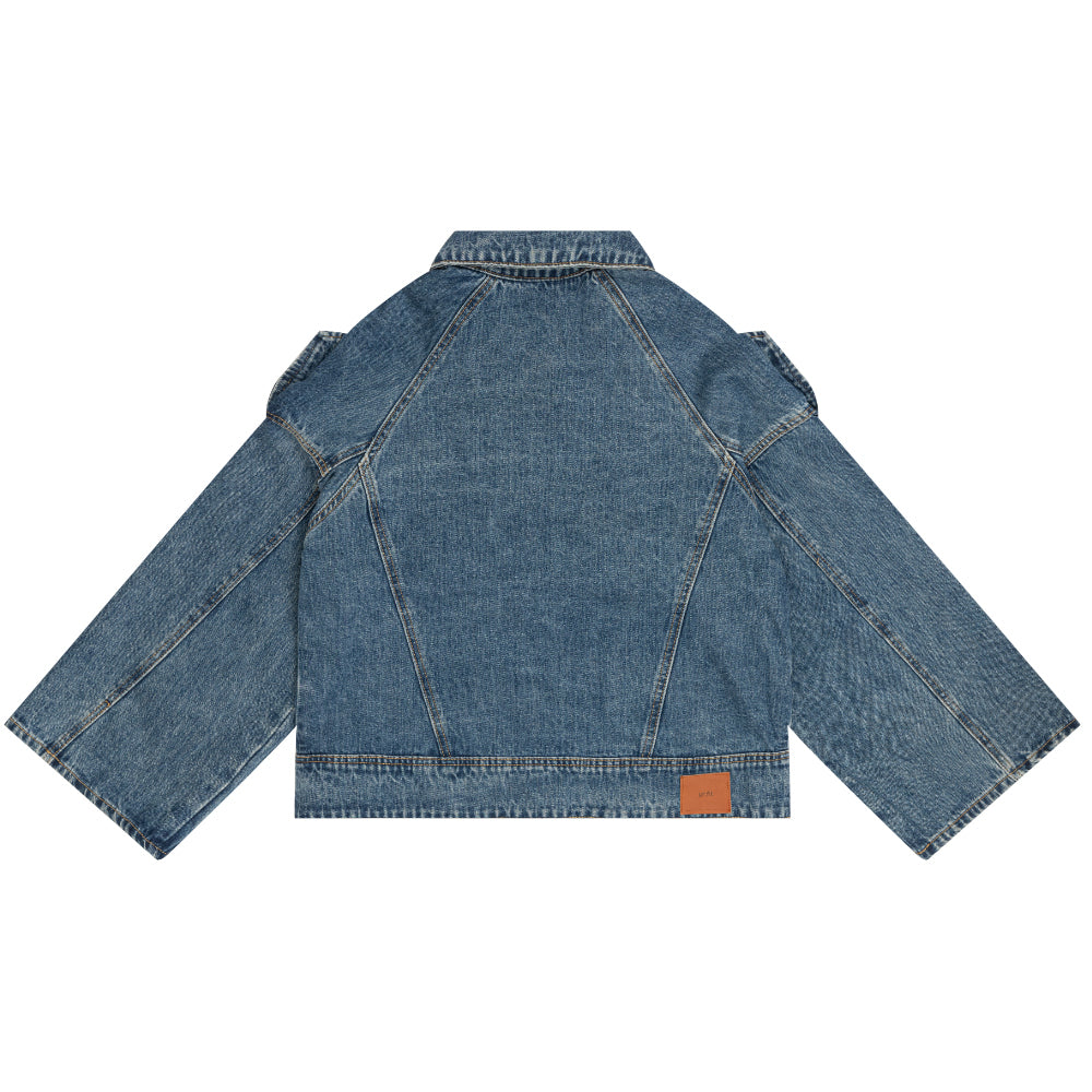 OVER FIT SHOULDER STRAP DENIM JACKET [6896]