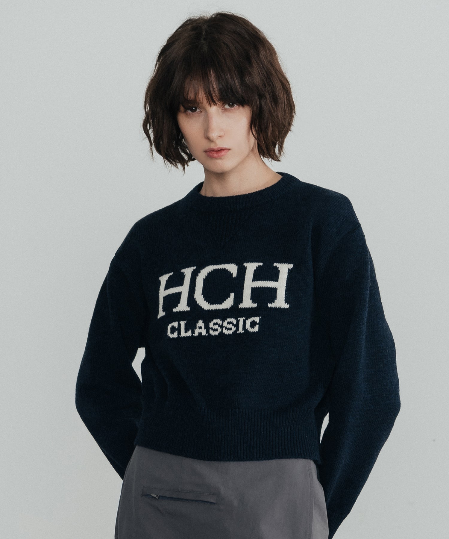 HCH Classic Semi-Cropped Lambswool Knit_Navy