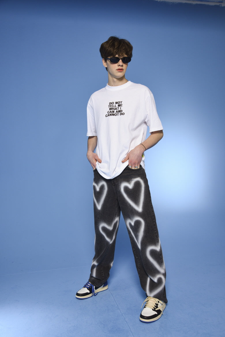 [unisex] heart denim pants (black)