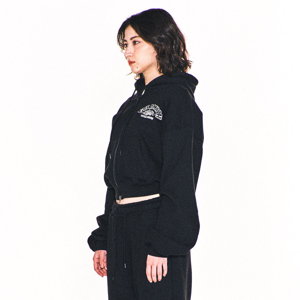 WEIRD SEMICIRCLE CROP HOODIE ZIP UP (BLACK)