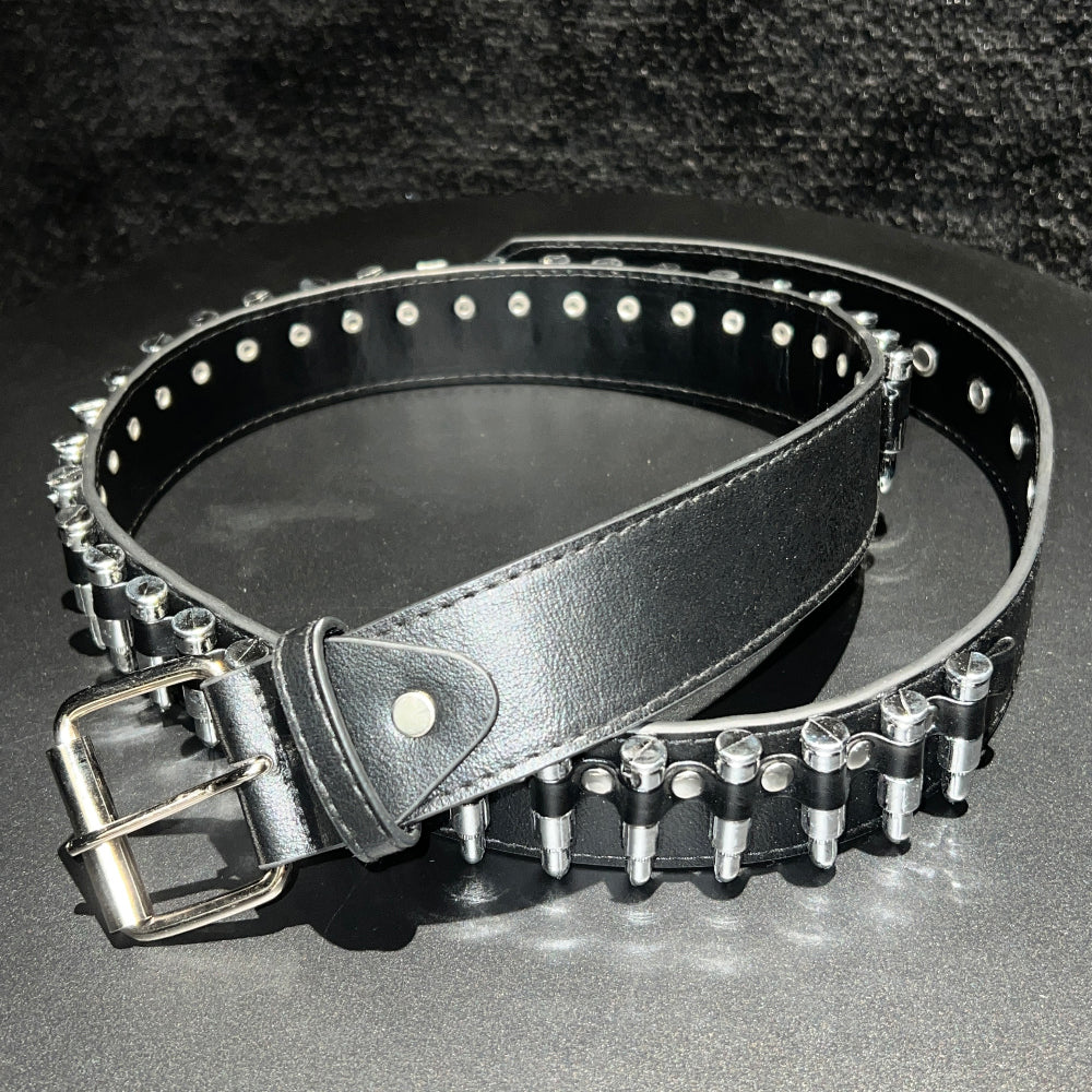 Funk metal buckle leather bullet belt (Black)