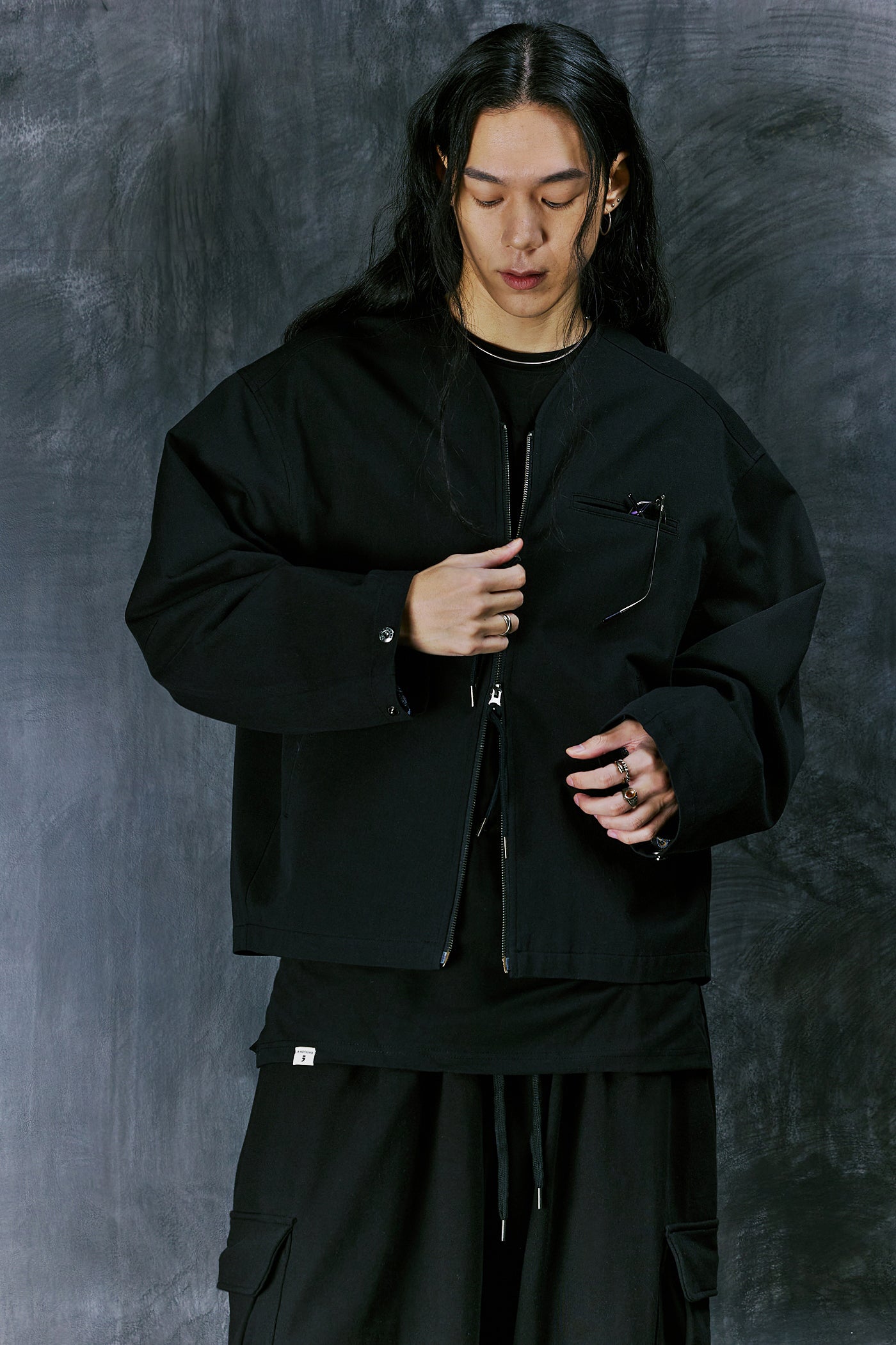 EARTH COTTON Y ZIP-UP JACKET (Black)