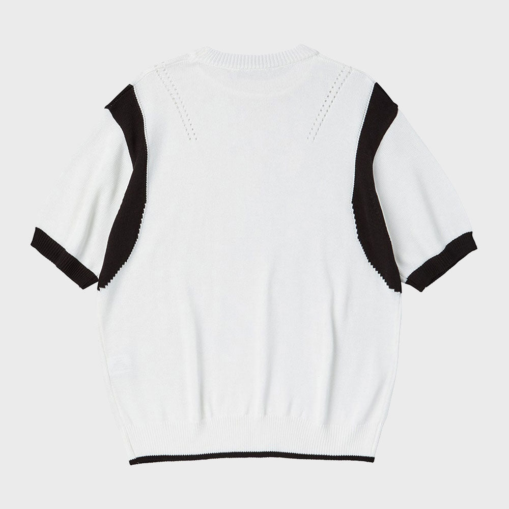 SHOULDER CONTRAST HALF SLEEVE KNIT (WHITE)