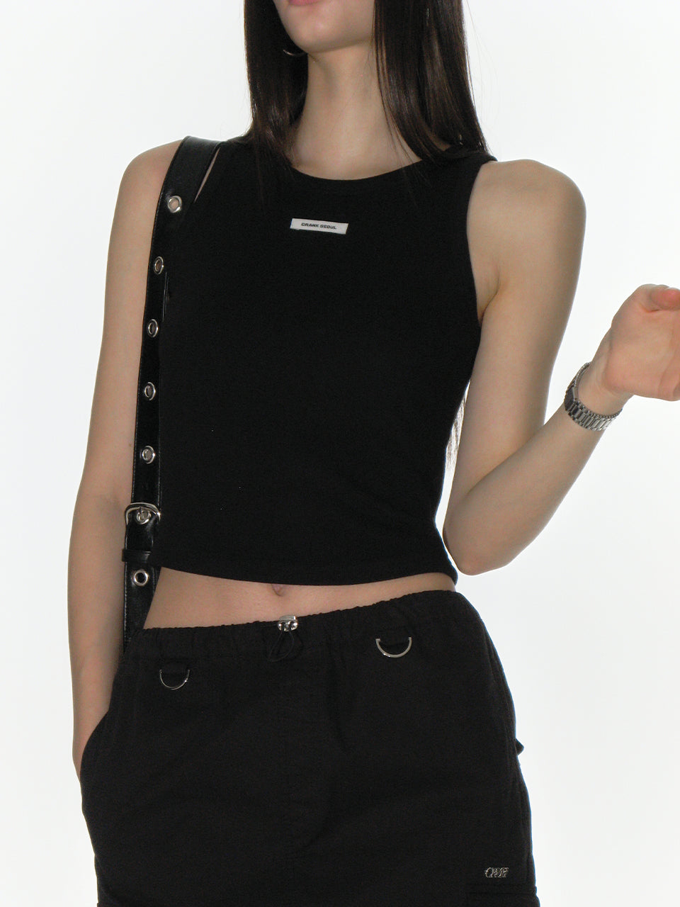 CREW NECK SLEEVELESS TOP_BLACK