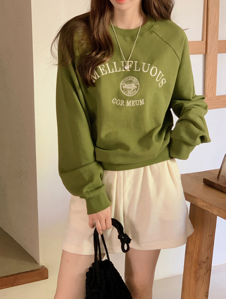 Embroidery Lettering Crop Sweat Shirt (3color)