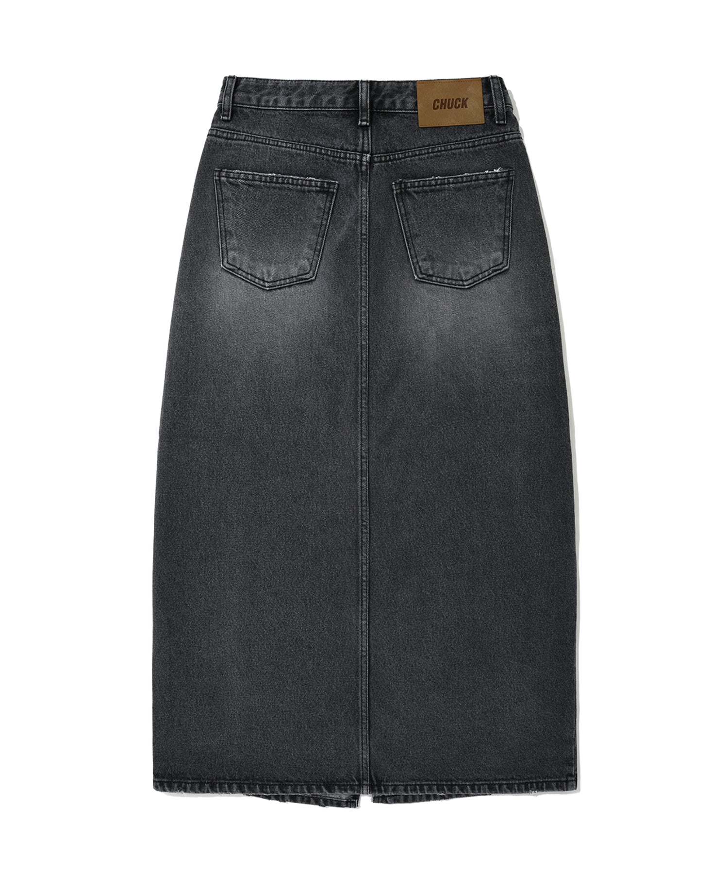 フリンジマキシデニムスカート/ CHUCK FRINGE MAXI DENIM SKIRT (DARK GRAY)